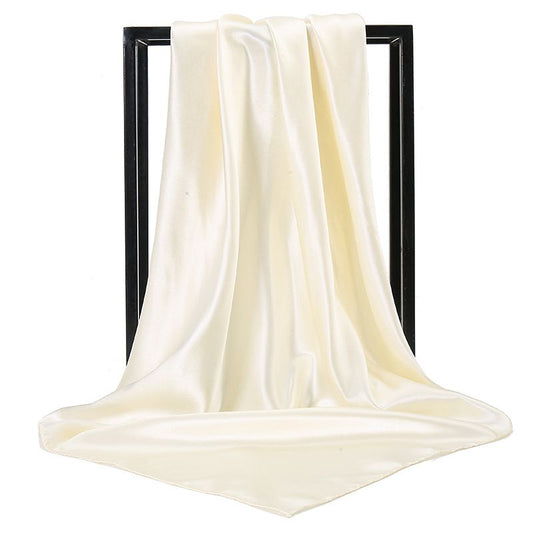90x90cm Beige Solid Color Satin Square Scarf for Women - Imitation Silk Headscarf & Neck Scarf, Lightweight Large Size Shawl for Professional, Airline Stewardess, Daily Wear - Versatile All-Season Accessory