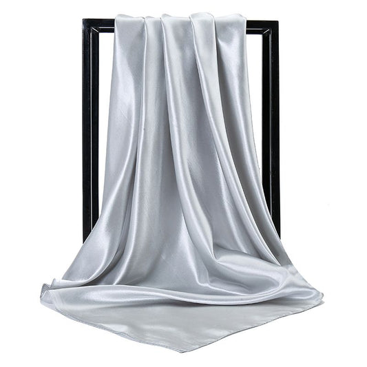 90x90cm Light Gray Solid Color Satin Square Scarf for Women - Imitation Silk Headscarf & Neck Scarf, Lightweight Large Size Shawl for Professional, Airline Stewardess, Daily Wear - Versatile All-Season Accessory