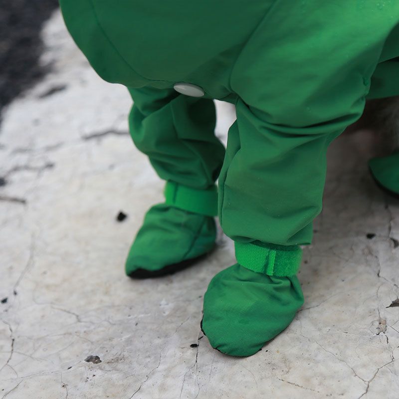 Green M size Full Coverage Pet Raincoat Jumpsuit Waterproof Dog Rain Suit with Attached Shoes and Tail Cover-Lightweight Hooded Dog Poncho for Small Dogs