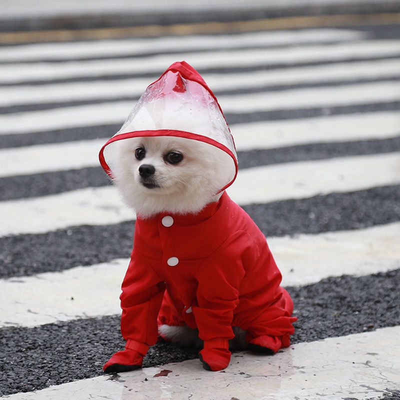 Pink XL size Full Coverage Pet Raincoat Jumpsuit Waterproof Dog Rain Suit with Attached Shoes and Tail Cover-Lightweight Hooded Dog Poncho for Small Dogs