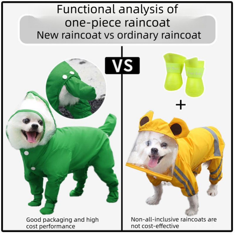 Red XL size Full Coverage Pet Raincoat Jumpsuit Waterproof Dog Rain Suit with Attached Shoes and Tail Cover-Lightweight Hooded Dog Poncho for Small Dogs