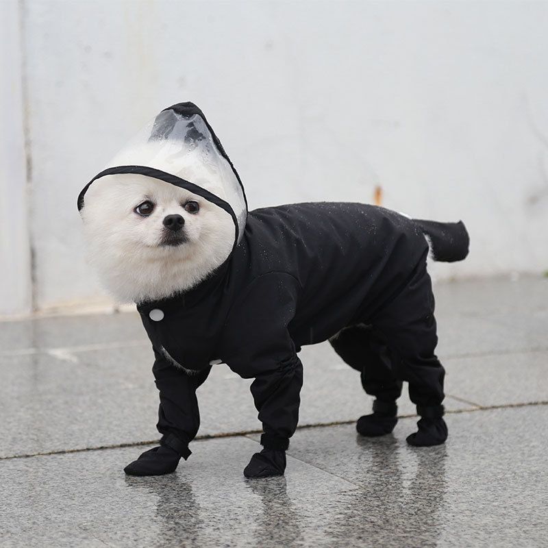 Black XL size Full Coverage Pet Raincoat Jumpsuit Waterproof Dog Rain Suit with Attached Shoes and Tail Cover-Lightweight Hooded Dog Poncho for Small Dogs