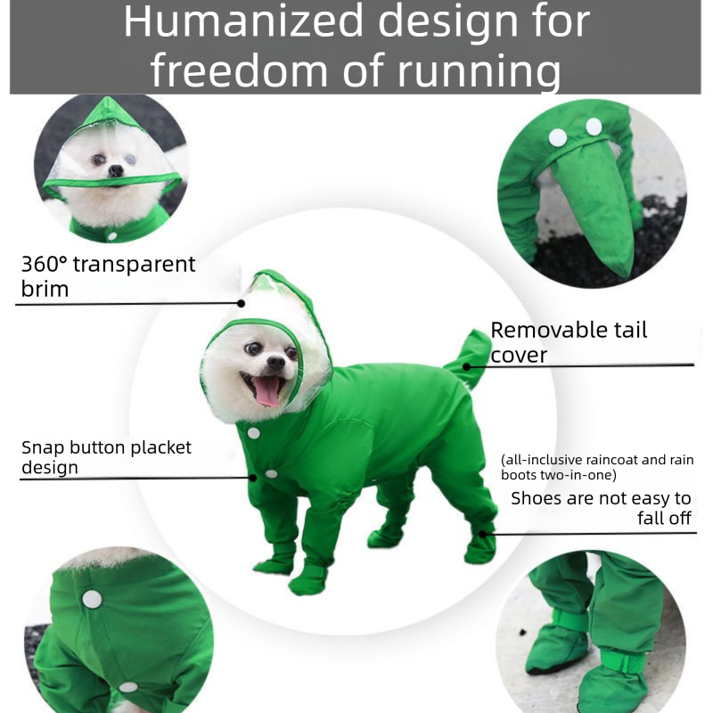 Black XL size Full Coverage Pet Raincoat Jumpsuit Waterproof Dog Rain Suit with Attached Shoes and Tail Cover-Lightweight Hooded Dog Poncho for Small Dogs