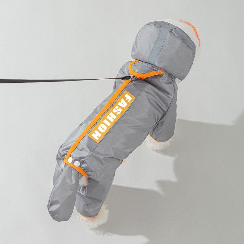 Grey and Orange M size Dog Raincoat with Leash Access and Transparent Hood - Waterproof Full Body Pet Rain Suit for Small and Medium Dogs, Reflective Trim, Removable Tail Cover, Outdoor Walking Apparel