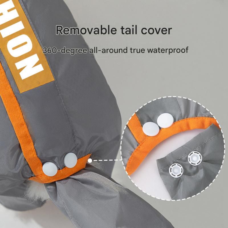Grey and Orange M size Dog Raincoat with Leash Access and Transparent Hood - Waterproof Full Body Pet Rain Suit for Small and Medium Dogs, Reflective Trim, Removable Tail Cover, Outdoor Walking Apparel