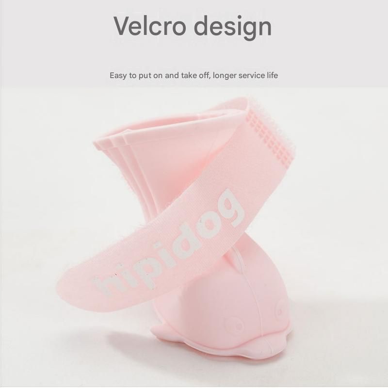 Yellow L size Waterproof Dog Rain Boots Set of 4 - Cartoon Dolphin Design Shape PVC Pet Shoes with Adjustable Hook and Loop Straps, Anti Slip Paw Protectors for Small Dogs and Puppy Outdoor Walks