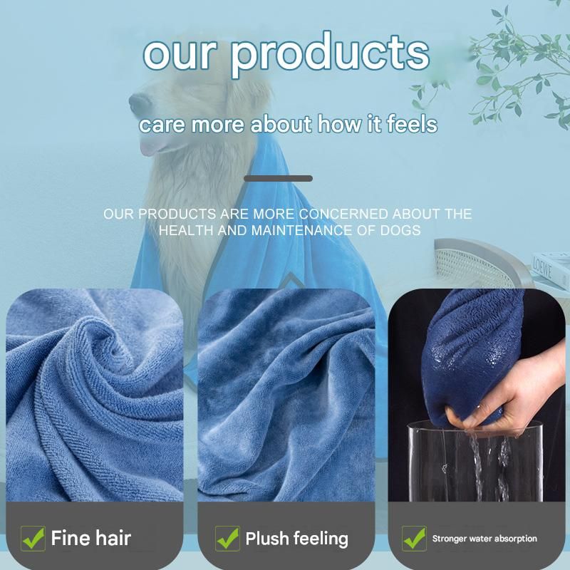 Blue 100*50cm icrofibre Pet Bath Towel with Hand Pockets - Super Absorbent Quick Dry Dog and Cat Drying Towel, Soft Grooming Blanket for Bathing, Cleaning and Everyday Pet Care
