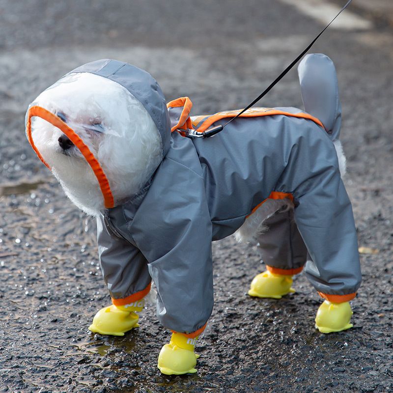 3 Piece Dog Rain Gear Set -S size  Pet Rainy Day Kit with Grey Waterproof Dog Raincoat,  yellow Waterproof Rain Boots Set of 4 and grey Super Absorbent Quick Dry Pet Towel for Small and Medium Dogs