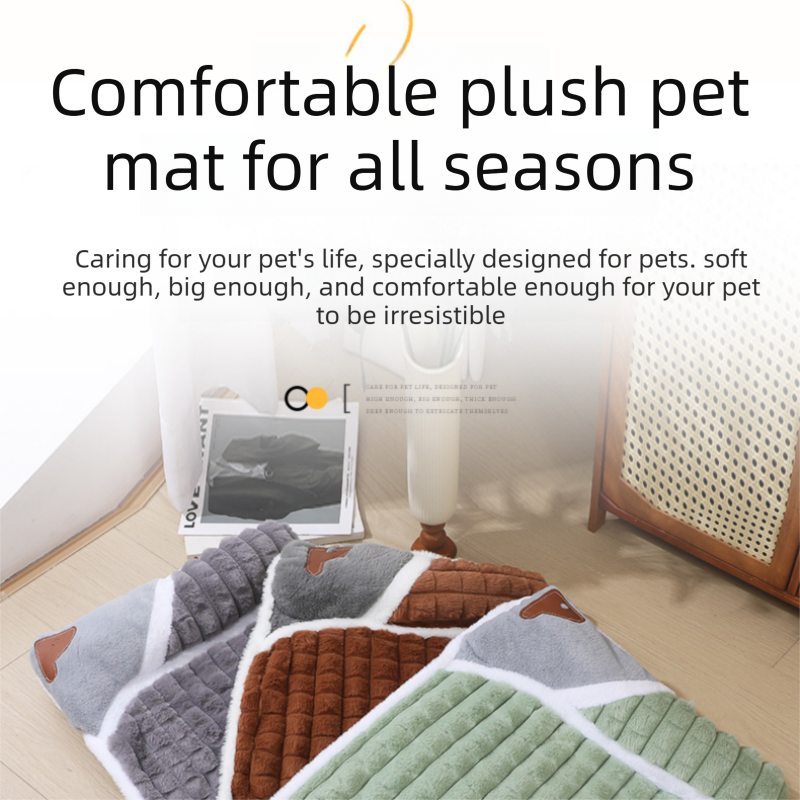Brown XL size Luxury Plush Pet Sleeping Mat, Thickened Warm Pet Bed Cushion for Dogs and Cats, Soft Fabric Pet Sofa Pad with Non-Slip Waterproof Base