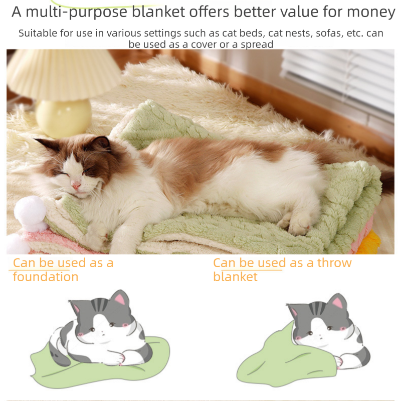 2-piece M size Green Pet Winter Comfort Bundle – 55*45cm Plush Pet Blanket and 50*35cm Thickened Pet Sleeping Bed Set for Dogs and Cats, Double-Sided Warm Blanket with Soft Plush Bed Cushion
