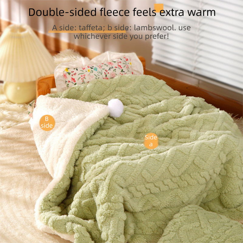 2-piece L size Green Pet Winter Comfort Bundle – 70*55cm Plush Pet Blanket and 60*40cm Thickened Pet Sleeping Bed Set for Dogs and Cats, Double-Sided Warm Blanket with Soft Plush Bed Cushion