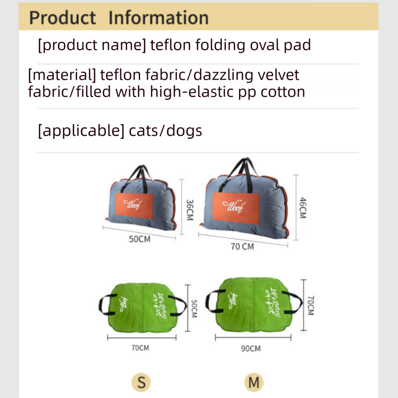 Khaki S size Portable Foldable Pet Bed Mat – Waterproof Travel Dog Bed and Cat Cushion with Carry Handles, Removable Washable Cover, Plush Comfort Padding for Indoor and Outdoor Use