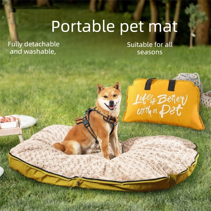 Green M size Portable Foldable Pet Bed Mat – Waterproof Travel Dog Bed and Cat Cushion with Carry Handles, Removable Washable Cover, Plush Comfort Padding for Indoor and Outdoor Use