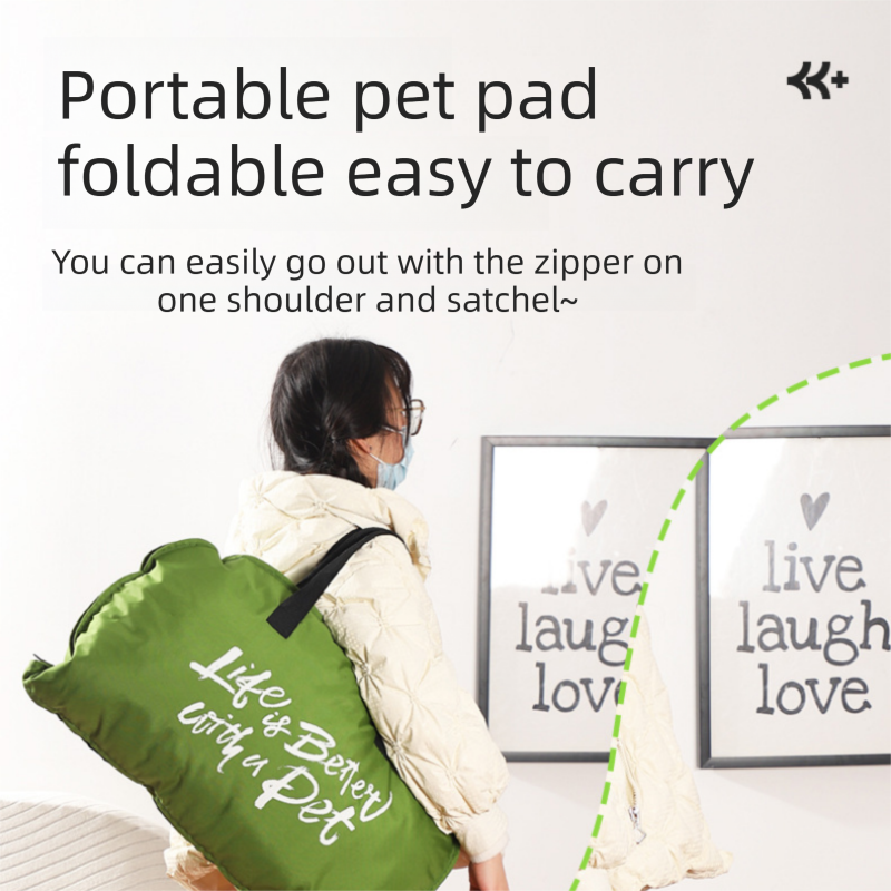 Blue M size Portable Foldable Pet Bed Mat – Waterproof Travel Dog Bed and Cat Cushion with Carry Handles, Removable Washable Cover, Plush Comfort Padding for Indoor and Outdoor Use