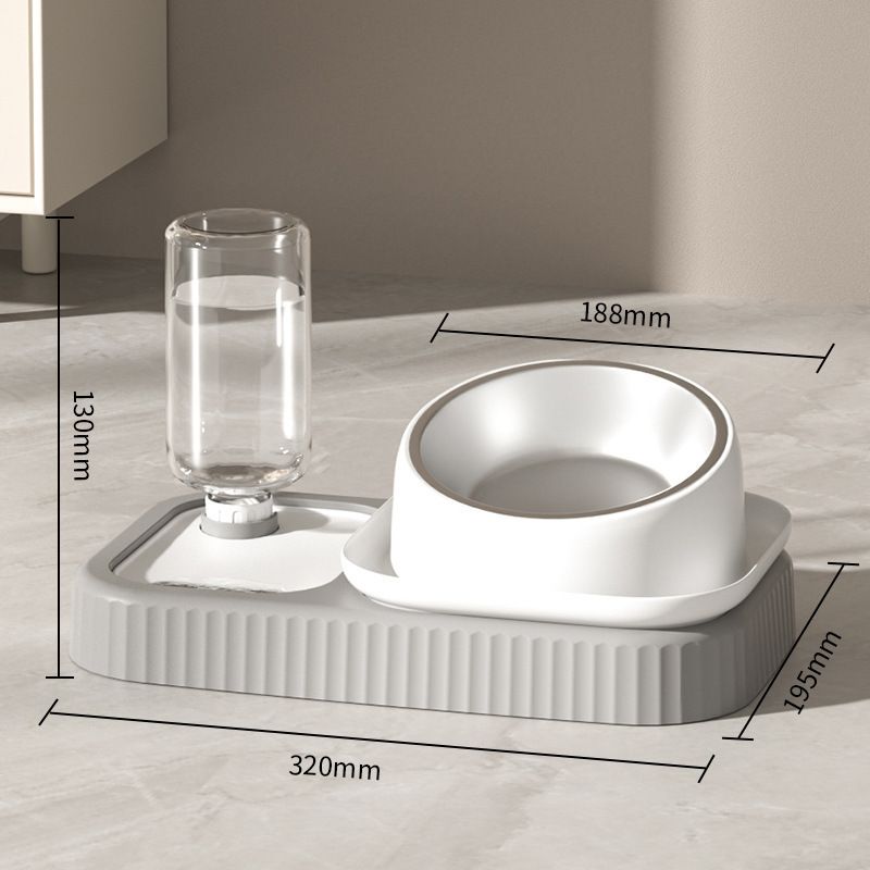 2 pcs  Grey and White Cat Feeding Station with Water Dispenser &  Slow Feeder Bowl Plus Cat Scratching Mat Set Brown 40x60cm Pet Dining and Furniture Protection Bundle