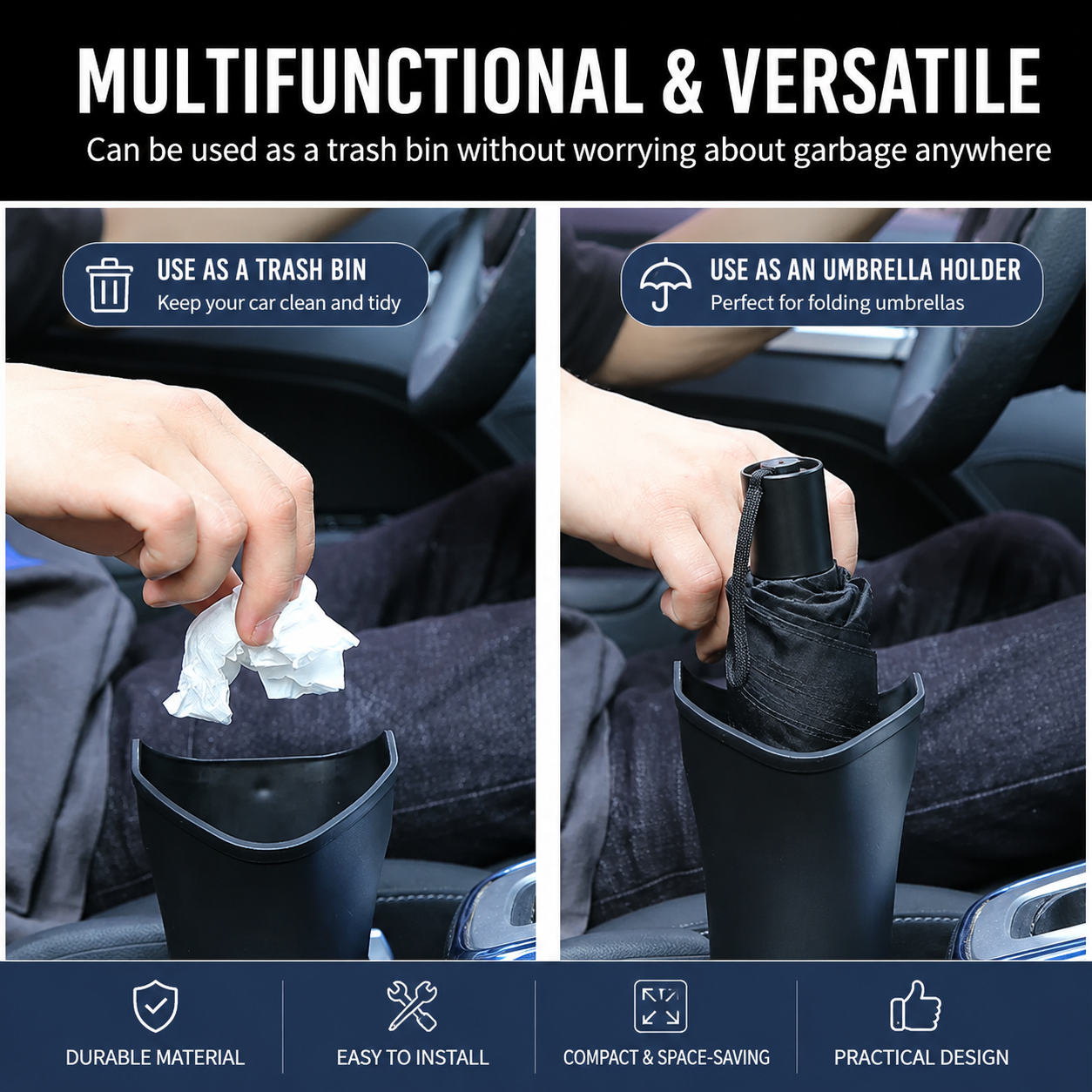 2 pcs Car interior essentials set-Grey Car Air Vent Aroma Diffuser &Black  Hanging Storage Bin- hanging storage container that is convenient to use and Compact