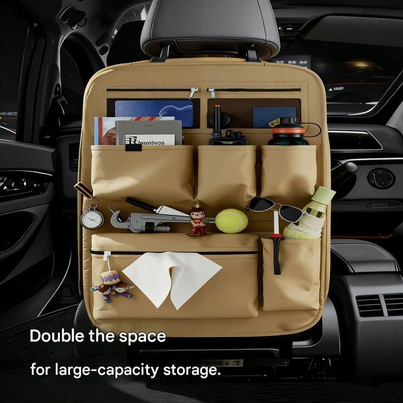 Black Car Seat Back Organizer - 210D Oxford Cloth, Water-Resistant & Multi-Pocket Design - Space-Saving Storage for Cars, Camping & Home Use