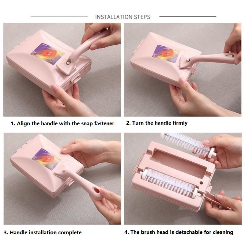 Purple Double Roller Cleaning Brush - PP Material, Sealed Dustpan Design with Detachable Rollers - Lightweight Carpet Sofa Bed Sweeper for Pet Hair and Crumbs