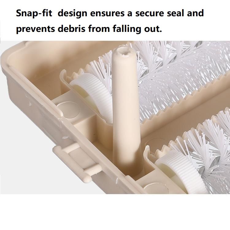 Pink Double Roller Cleaning Brush - PP Material, Sealed Dustpan Design with Detachable Rollers - Lightweight Carpet Sofa Bed Sweeper for Pet Hair and Crumbs