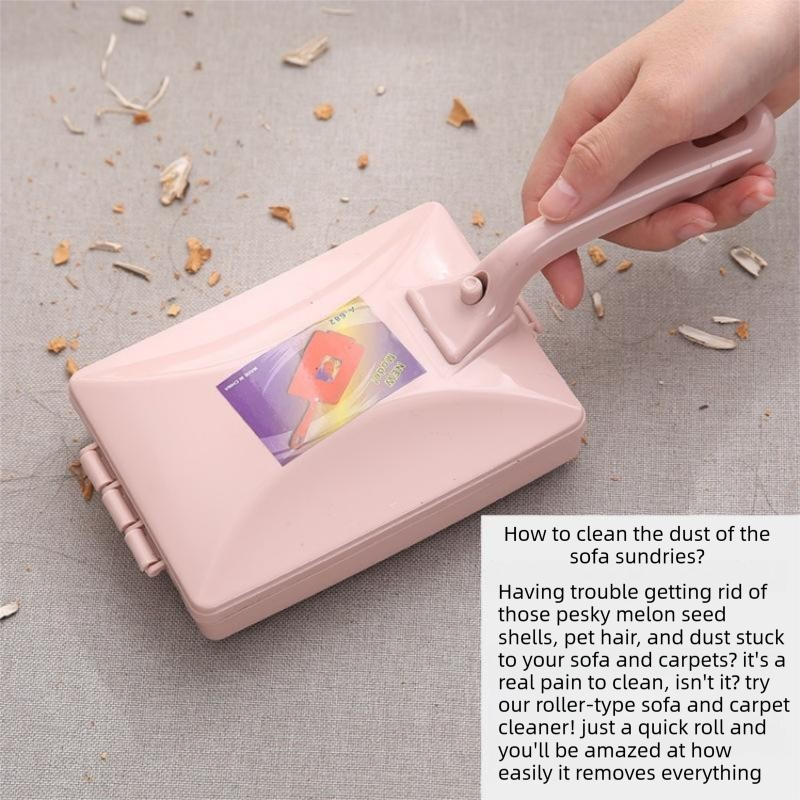 Beige Double Roller Cleaning Brush - PP Material, Sealed Dustpan Design with Detachable Rollers - Lightweight Carpet Sofa Bed Sweeper for Pet Hair and Crumbs