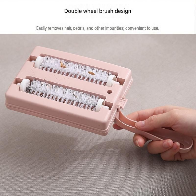 Beige Double Roller Cleaning Brush - PP Material, Sealed Dustpan Design with Detachable Rollers - Lightweight Carpet Sofa Bed Sweeper for Pet Hair and Crumbs