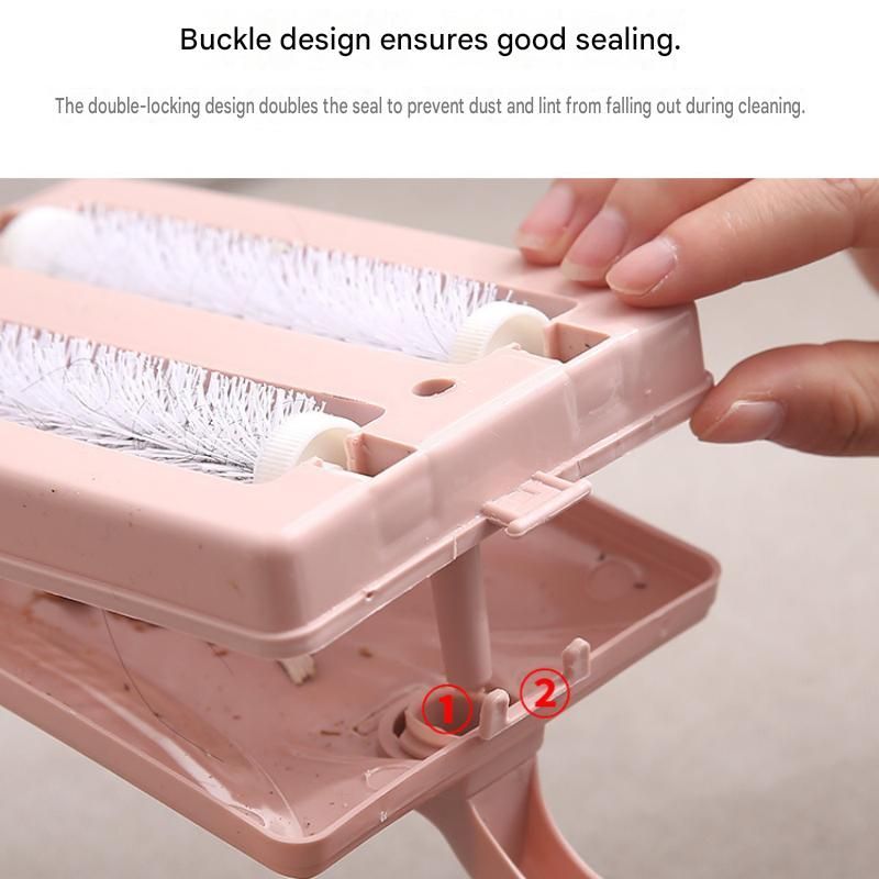 Beige Double Roller Cleaning Brush - PP Material, Sealed Dustpan Design with Detachable Rollers - Lightweight Carpet Sofa Bed Sweeper for Pet Hair and Crumbs