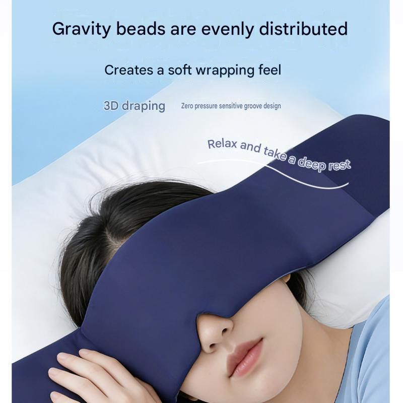 Blue Weighted Sleep Mask - Double-Sided Cooling and Warm Fabric, Micro-Bead Pressure Design, 72cm Adjustable Wrap, Light Blocking Eye Cover for Travel and Home Use
