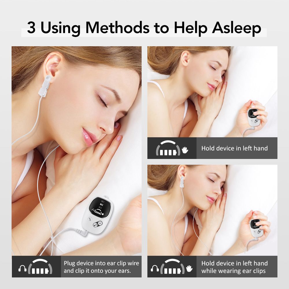 Home and Travel Sleep Aid Bundle - White Dual Mode CES Microcurrent Sleep Aid  Device and Blue Gravity Eye Mask, USB Rechargeable Handheld and Ear Clip Unit, 72cm Light Blocking Polyester Cover for Deep Rest and Travel