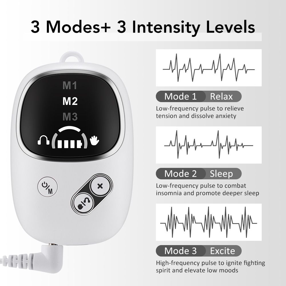 Home and Travel Sleep Aid Bundle - White Dual Mode CES Microcurrent Sleep Aid  Device and Pink Gravity Eye Mask, USB Rechargeable Handheld and Ear Clip Unit, 72cm Light Blocking Polyester Cover for Deep Rest and Travel