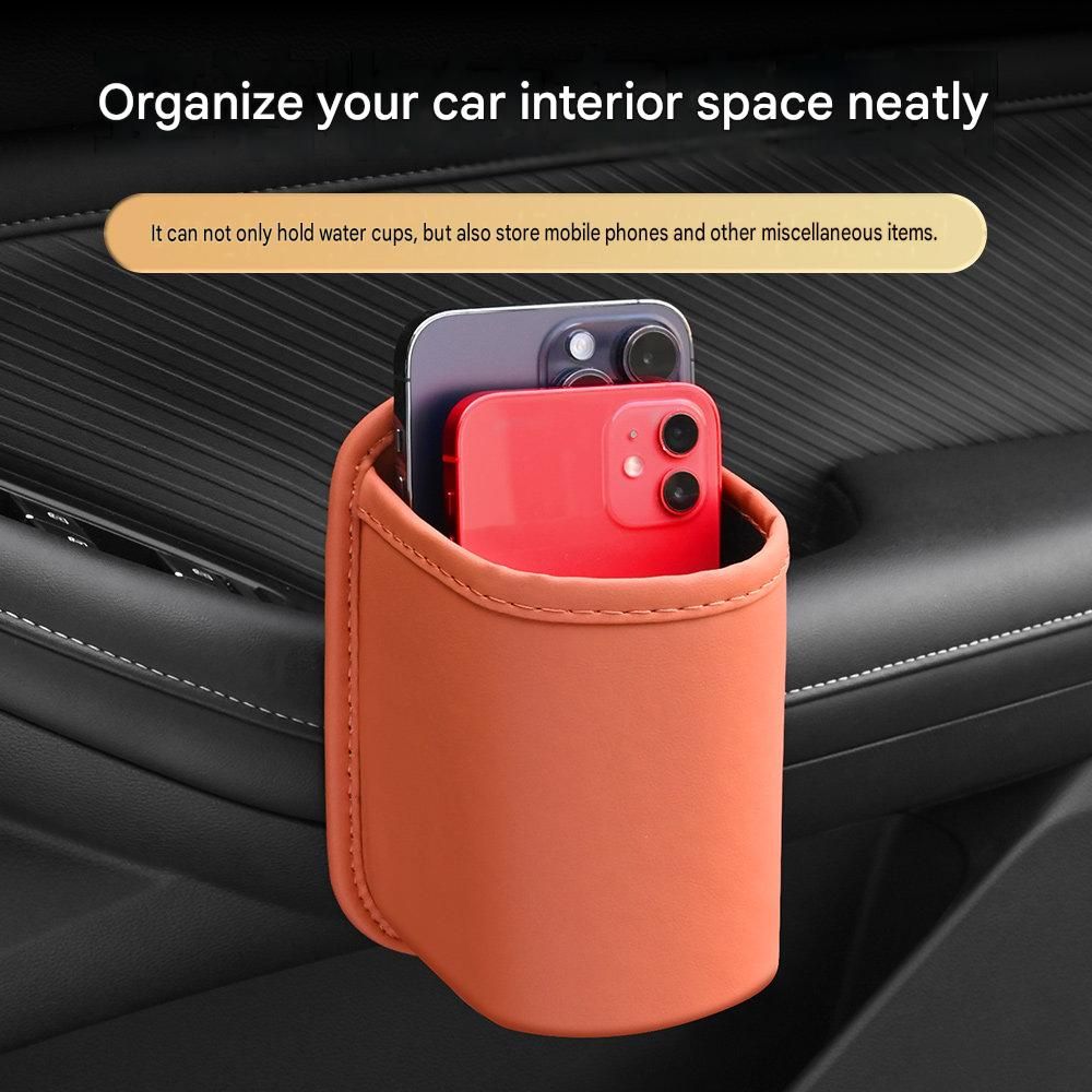 Red Universal Car Door Cup Holder - PU Leather Hanging Storage Organizer for Seat Back and Console side and Door storage compartment - Multi-Purpose Beverage Pocket with Secure Clip Design for Travel and Commute