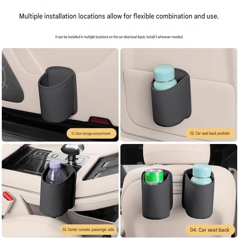 Brown Universal Car Door Cup Holder - PU Leather Hanging Storage Organizer for Seat Back and Console side and Door storage compartment - Multi-Purpose Beverage Pocket with Secure Clip Design for Travel and Commute