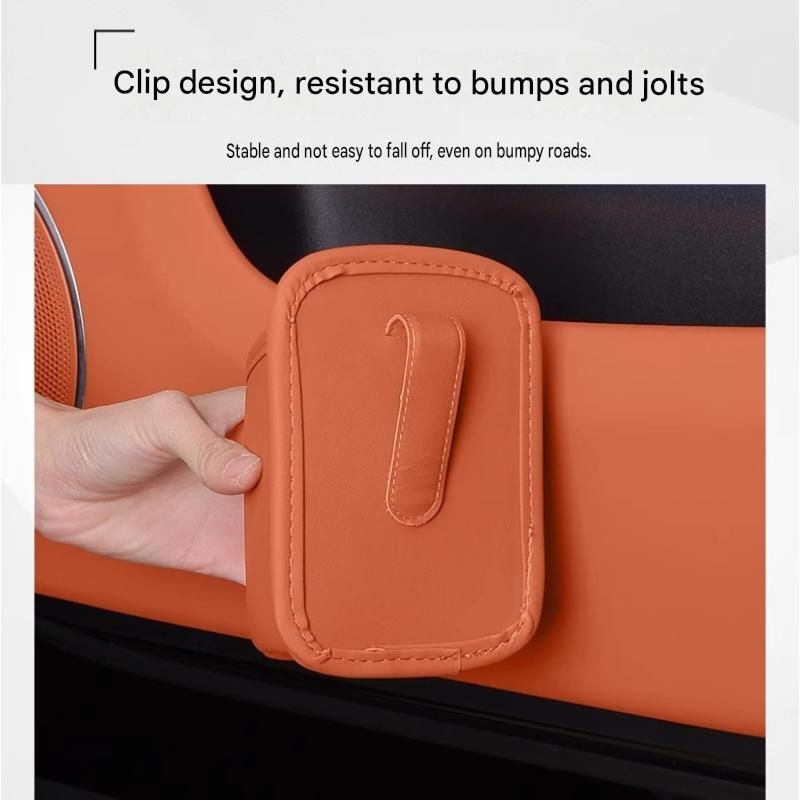 Brown Universal Car Door Cup Holder - PU Leather Hanging Storage Organizer for Seat Back and Console side and Door storage compartment - Multi-Purpose Beverage Pocket with Secure Clip Design for Travel and Commute