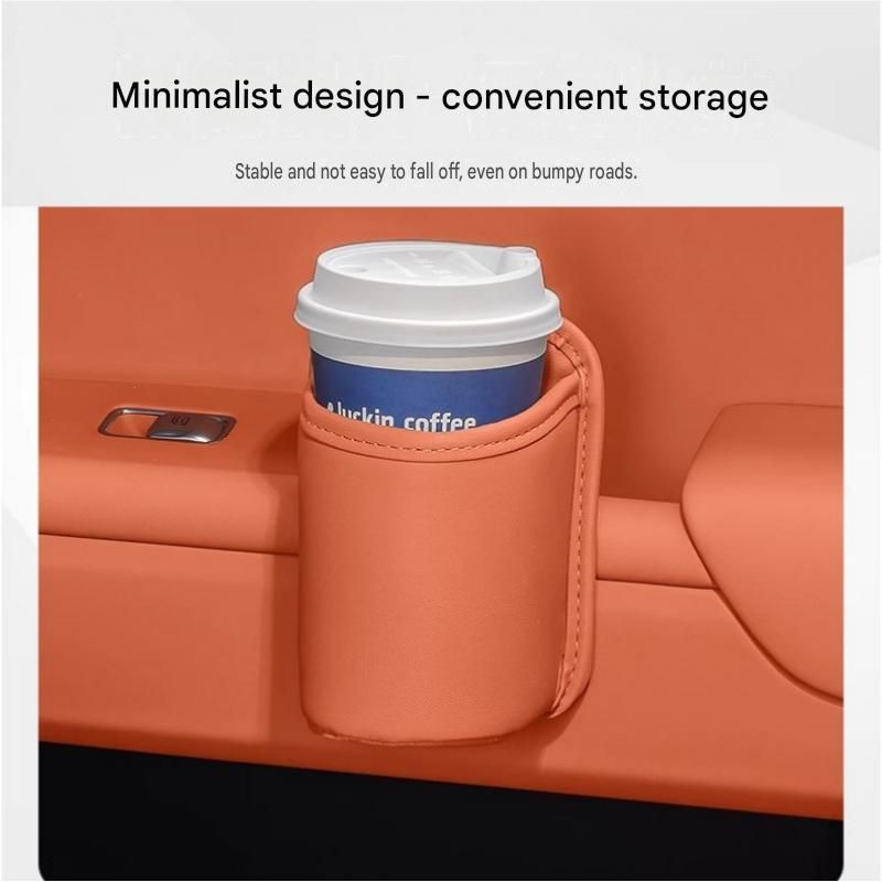 Brown Universal Car Door Cup Holder - PU Leather Hanging Storage Organizer for Seat Back and Console side and Door storage compartment - Multi-Purpose Beverage Pocket with Secure Clip Design for Travel and Commute