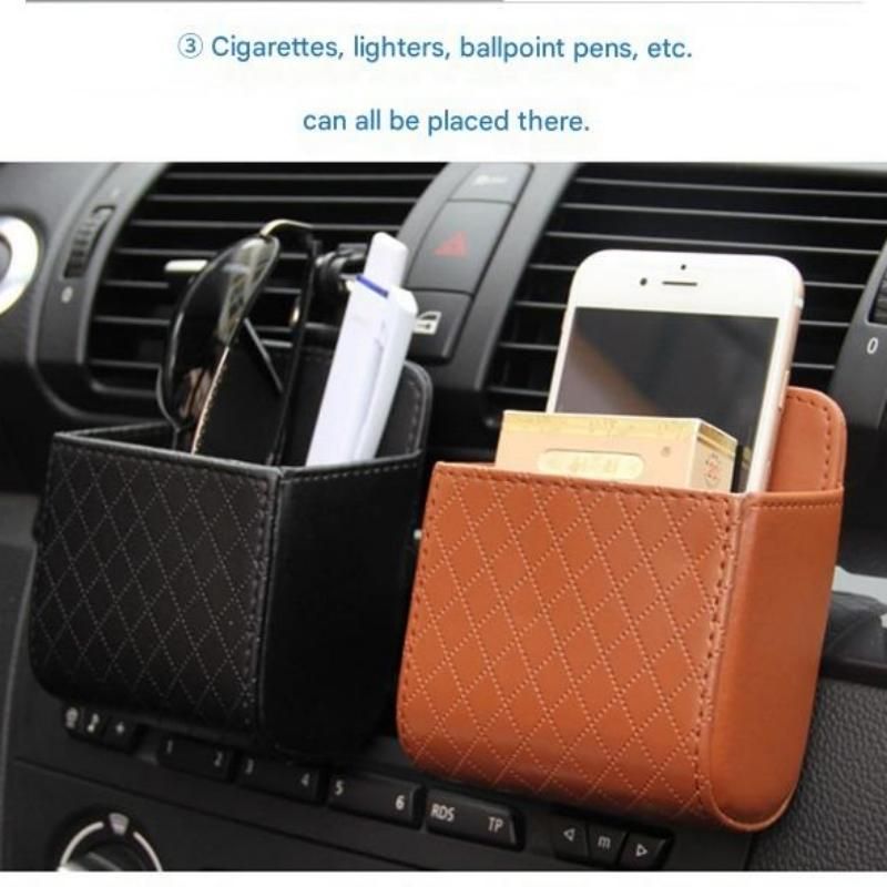 Universal Black Car Storage Set - PU Leather Air Vent Organizer and Hanging Cup Holder for Doors and Seats - Multi-Purpose Interior Tidy for Commute and Travel