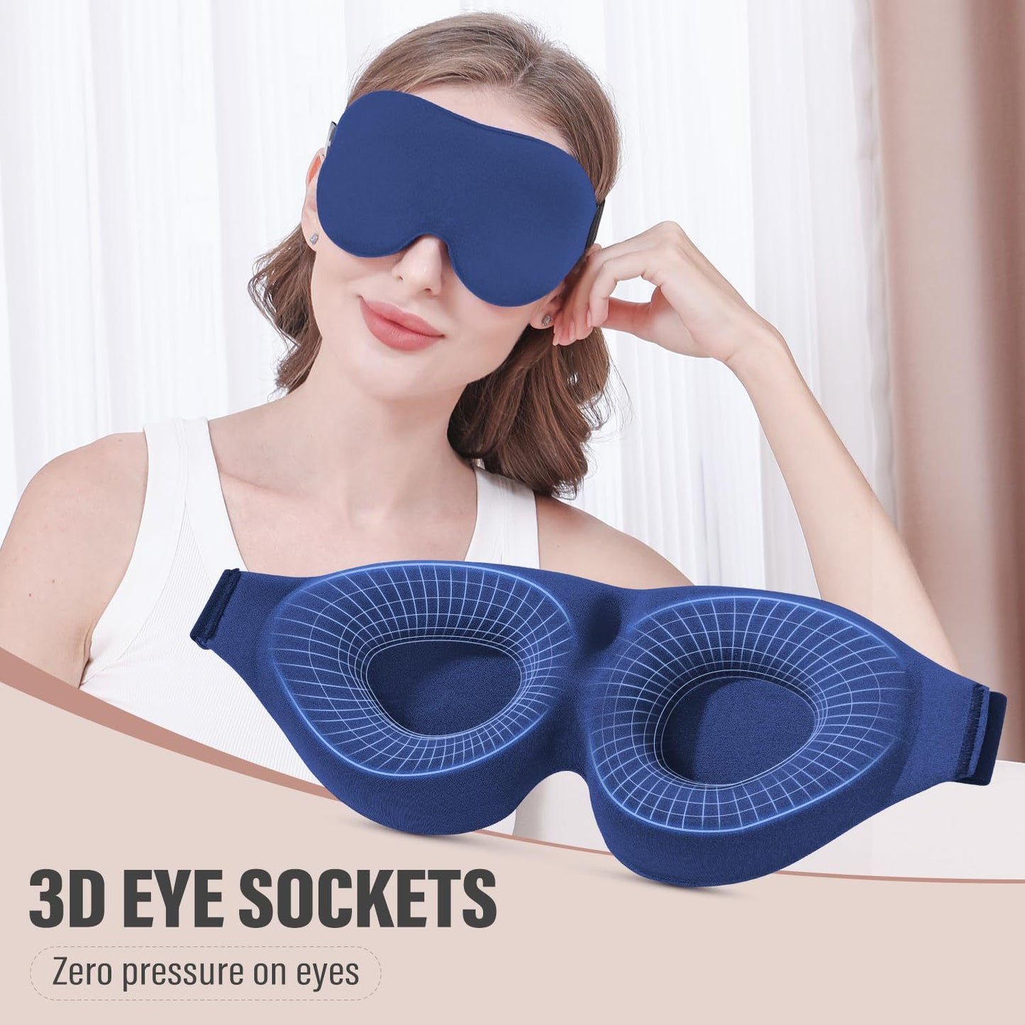 Black 3D Contoured Sleep Eye Mask - 360 Degree Blackout Blindfold with Adjustable Strap and Nose Wing Design for Side Sleepers, Travel and Nap