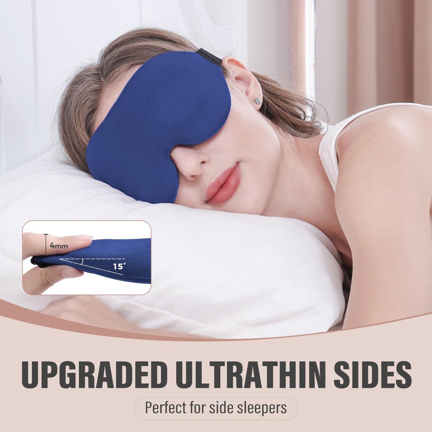 Black 3D Contoured Sleep Eye Mask - 360 Degree Blackout Blindfold with Adjustable Strap and Nose Wing Design for Side Sleepers, Travel and Nap