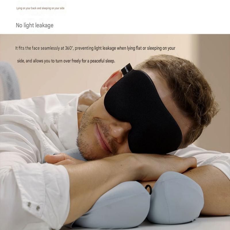Black 3D Contoured Sleep Eye Mask - 360 Degree Blackout Blindfold with Adjustable Strap and Nose Wing Design for Side Sleepers, Travel and Nap