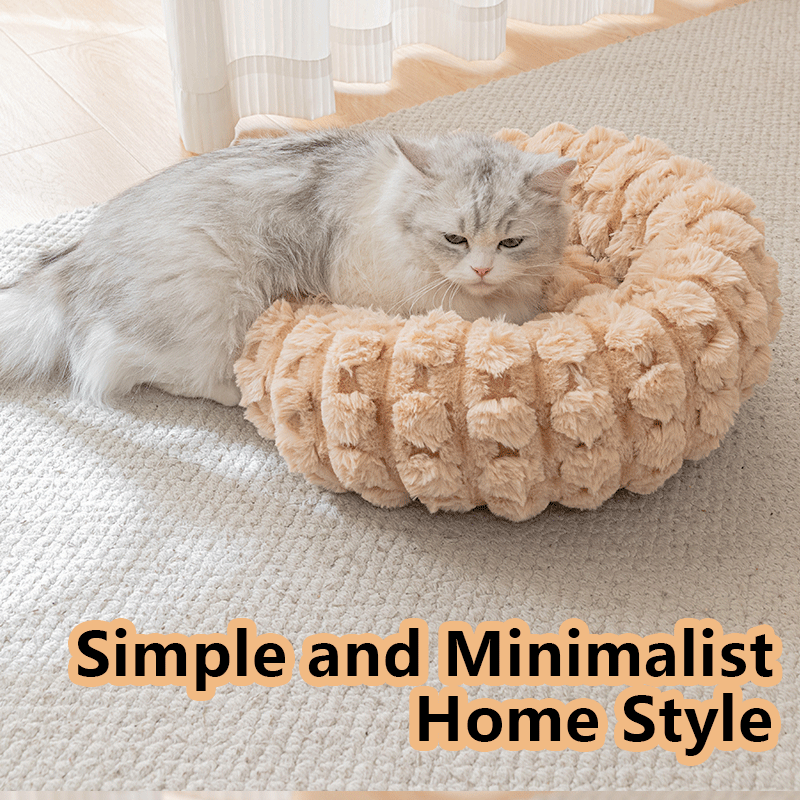 White 50cm with Heart-patterned jacquard Plush Round Pet Bed - Soft Donut Cat Bed, Warm Winter Dog Cushion for Anxiety Relief and Cozy Sleep, Durable Non-Slip Nest for Small to Medium Pets
