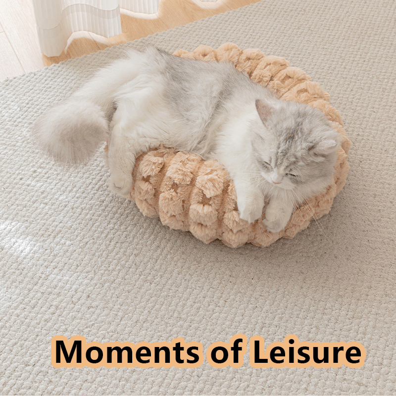 Coffee color 40cm with Heart-patterned jacquard Plush Round Pet Bed - Soft Donut Cat Bed, Warm Winter Dog Cushion for Anxiety Relief and Cozy Sleep, Durable Non-Slip Nest for Small to Medium Pets