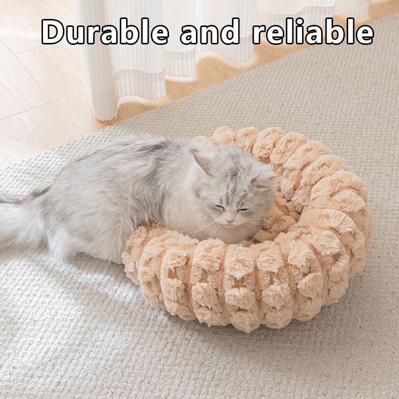 Yellow 50cm with Heart-patterned jacquard Plush Round Pet Bed - Soft Donut Cat Bed, Warm Winter Dog Cushion for Anxiety Relief and Cozy Sleep, Durable Non-Slip Nest for Small to Medium Pets