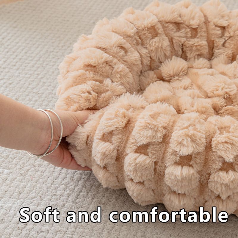 Yellow 50cm with Heart-patterned jacquard Plush Round Pet Bed - Soft Donut Cat Bed, Warm Winter Dog Cushion for Anxiety Relief and Cozy Sleep, Durable Non-Slip Nest for Small to Medium Pets