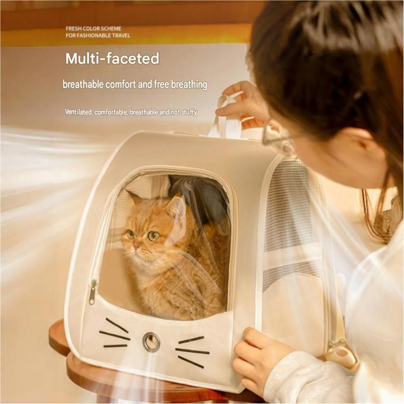 Blue Breathable Pet Carrier Backpack - Nylon Cat Travel Bag with Large Clear Window, 3-in-1 Carry Design for Cats Under 6kg and Small Dogs