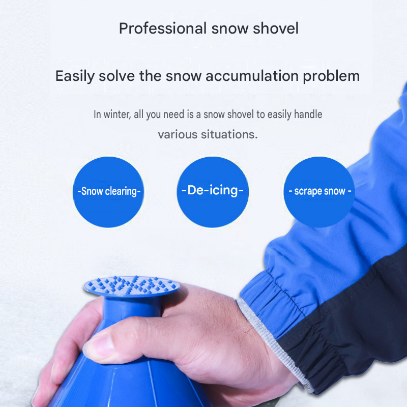 Blue Multi-Function Car Windshield Ice Scraper - 4-in-1 Plastic Snow Removal Tool with Funnel Design, Lightweight Portable De-Icer for Winter Driving Safety