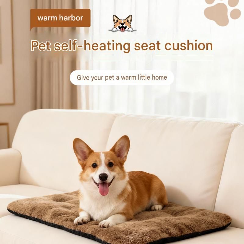 Brown  L Size 56x90cm Self Heating Pet Mat - Soft Plush Non-Slip Thermal Bed for Cats and Small Dogs Indoor Crate Car Travel Use