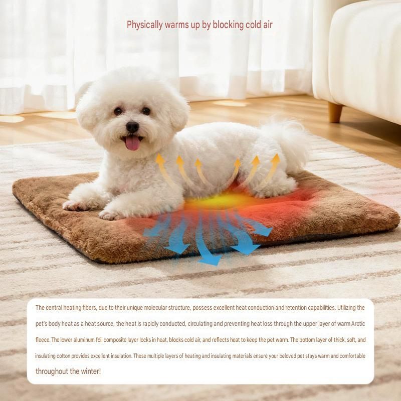 Brown  XL Size 72x115cm Self Heating Pet Mat - Soft Plush Non-Slip Thermal Bed for Cats and Small Dogs Indoor Crate Car Travel Use