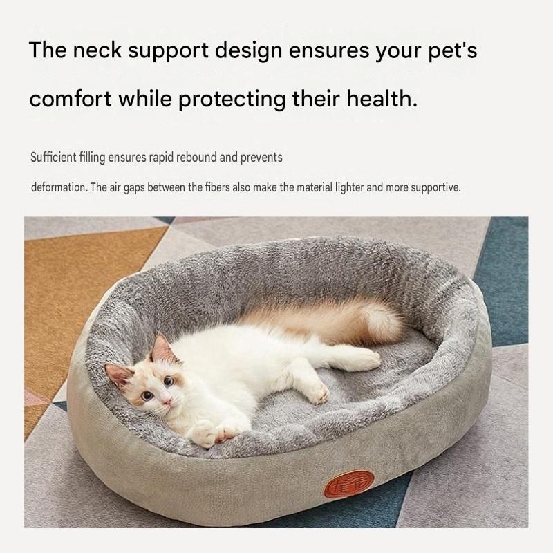 S Size 40x50cm Grey Oval Pet Bed - Arctic Fleece and PP Cotton - Thickened Warmth, Non-Slip Base, Removable Cover, Compact for Cats and Small Dogs