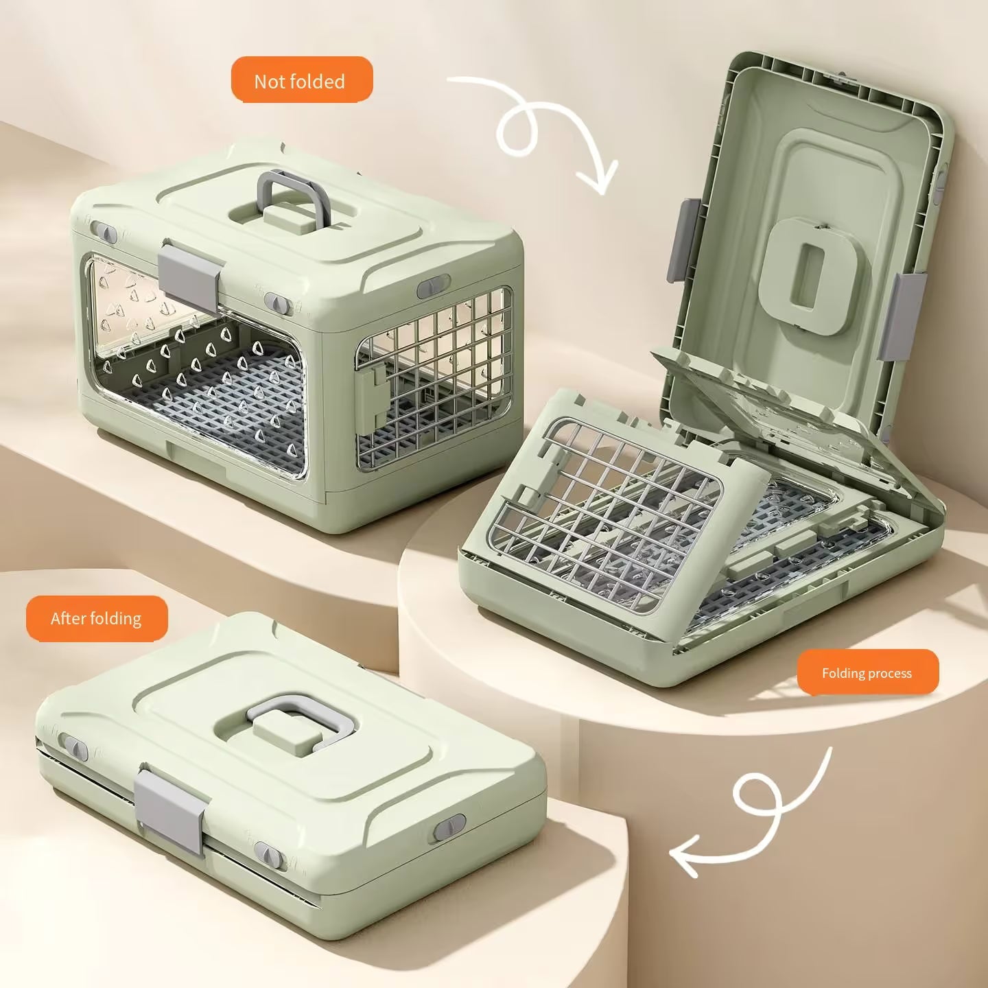 Green Collapsible Pet Carrier Crate - Foldable Travel Airline Dog & Cat Kennel with Transparent Windows