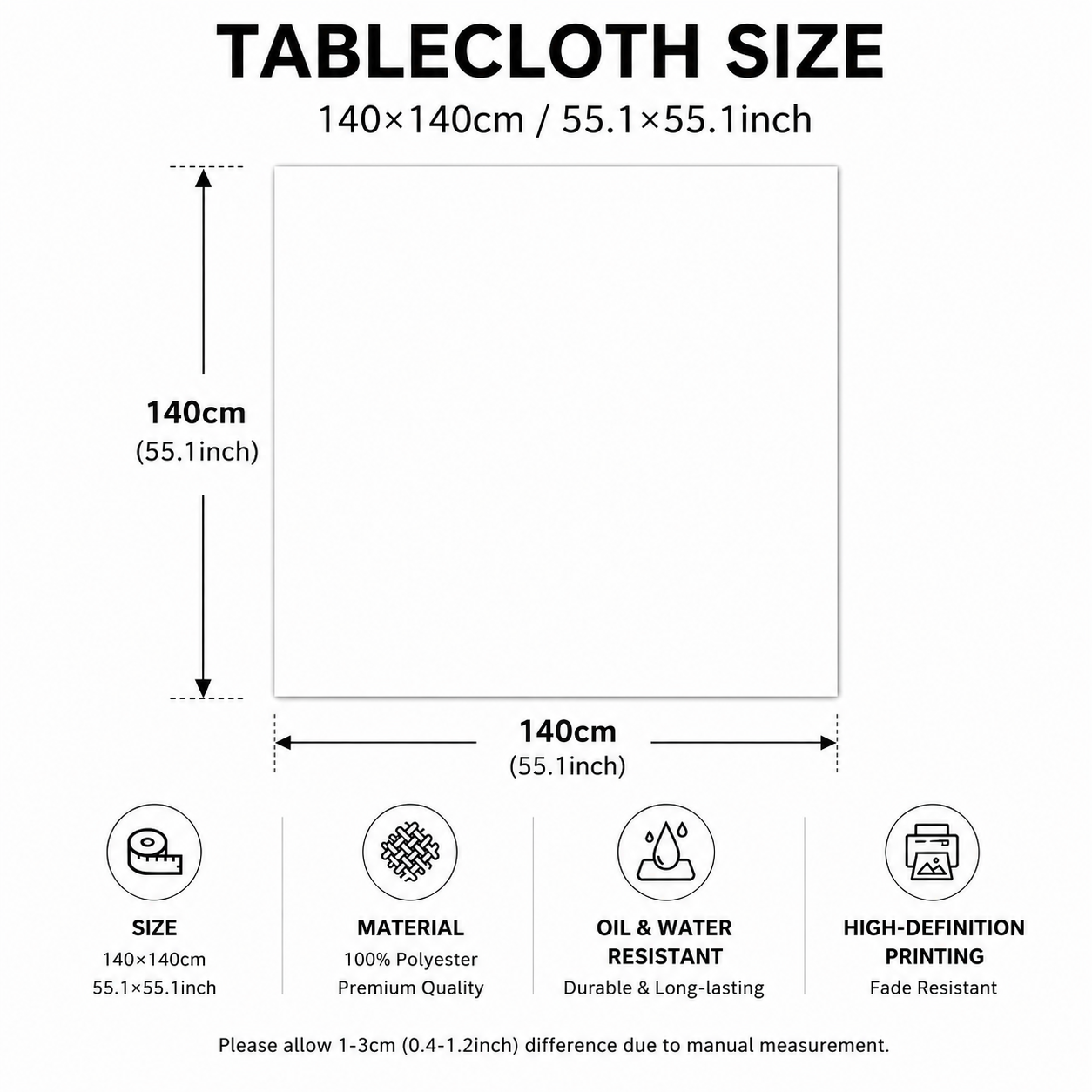 Christmas Waterproof Tablecloth (Christmas Collection Edition)140 x 140cm Festive Holiday Dining Table Cover Oil-Resistant Wipe Clean Christmas Home Decoration