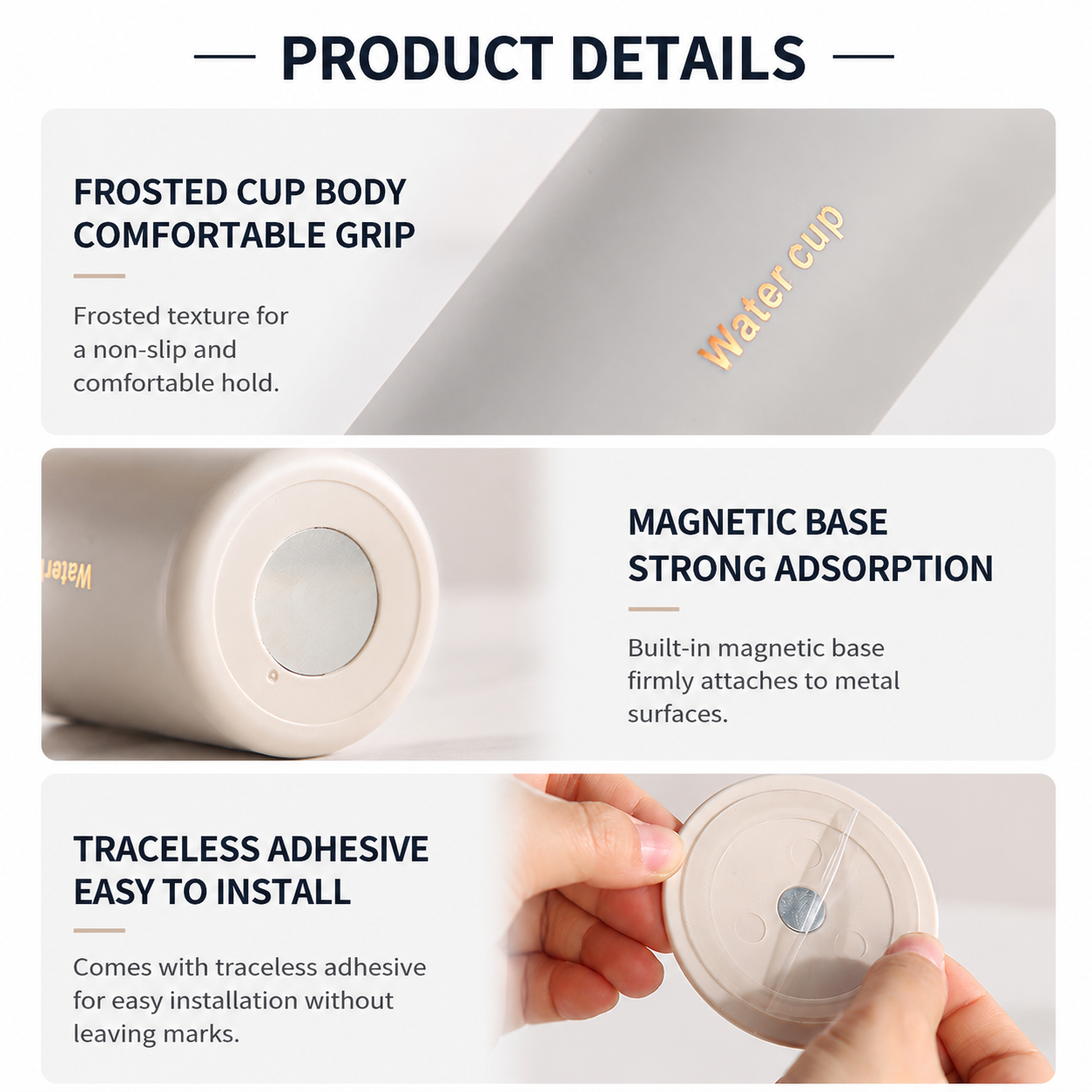 Blue 304 Stainless Steel Magnetic Hanging Water Bottle, 12.17 oz Double-Wall Insulated Coffee/Milk Cup with Magnetic Coaster