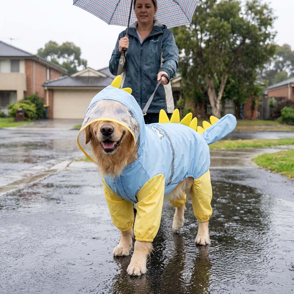 Blue Dog Raincoat Dinosaur Hooded Waterproof Jacket 7XL Size with Leash Hole Removable Tail Cover Full Body Coverage Pet Rain Coat for Outdoor Walking Large Dogs